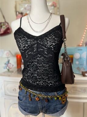 Women's Black Lace Camisole - Elegant Spaghetti Strap Top